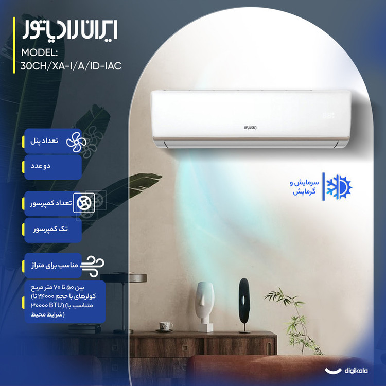 کولر گازی اسپلیت دیواری (Split) 30000 اینورتر ایران رادیاتور مدل معتدله IRAN RADIATOR IAC-30CH/XA-I/A/ID