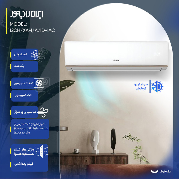 کولر گازی اسپلیت دیواری 12000 اینورتر روتاری معتدلهT1 ایران رادیاتور مدل IRAN RADIATOR IAC-12CH/XA-I/A/ID