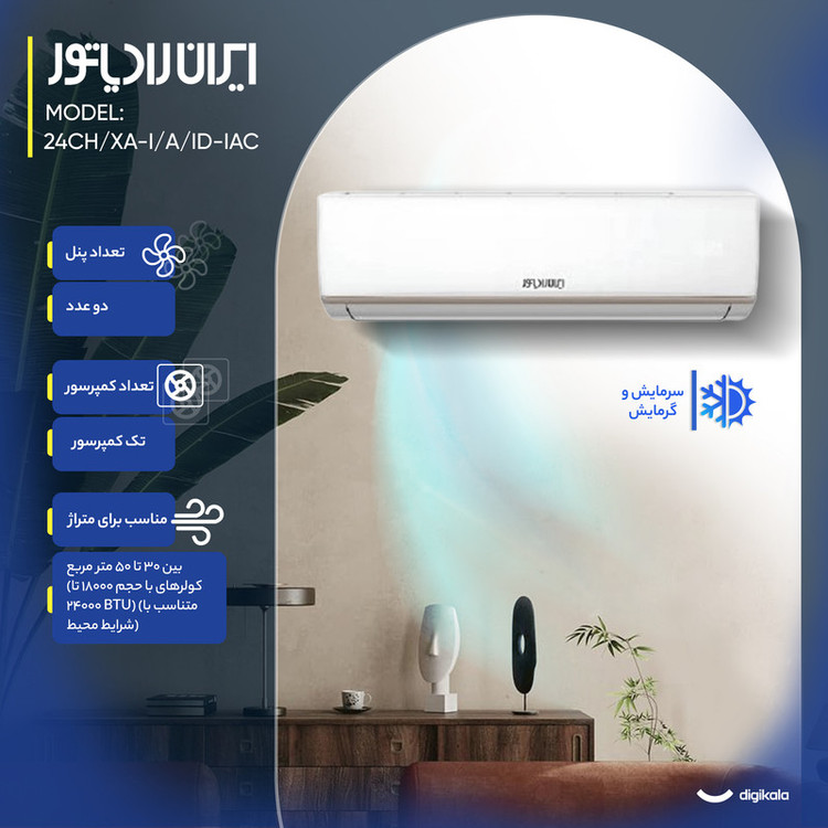 کولر گازی اسپلیت دیواری 24000 اینورتر روتاریT1 ایران رادیاتور مدل IRAN RADIATOR IAC-24CH/XA-I/A/ID