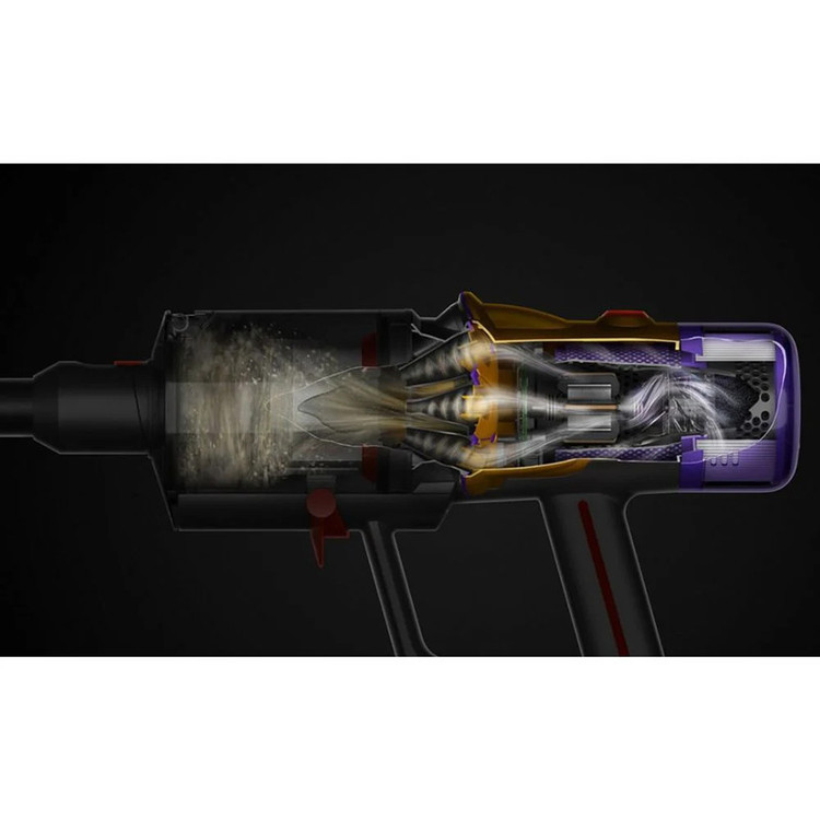 جارو شارژی عصایی دایسون مدل V12 Detect Slim Absolute با حسگر لیزری تشخیص گرد و غبار و تنظیم خودکار قدرت مکش، دارای فیلتر HEPA قابل شستوشو و باتری قابل تعویض